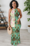 Pink Casual Floral Print Contrast O Neck Long Dresses