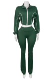 Red Casual Zipper Contrast Zipper Collar Long Sleeve Two Pieces