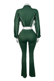 Red Casual Zipper Contrast Zipper Collar Long Sleeve Two Pieces
