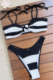 Black White Sexy Strap Design Contrast Swimwears