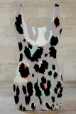 Grey Casual Leopard Print Contrast U Neck Skinny Rompers