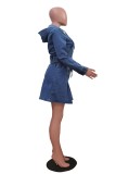 Blue Casual Solid Color Zipper Hooded Long Sleeve Two Pieces