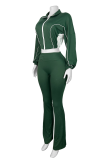 Red Casual Zipper Contrast Zipper Collar Long Sleeve Two Pieces