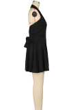 Blue Sexy Solid Color Buckle Backless V Neck Sleeveless Two Pieces
