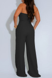 Green Sexy Casual Solid Color Hollow Out Patchwork Backless Halter Regular Jumpsuits