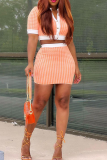 Rose Red Sexy Print Buckle O Neck Short Sleeve Two Pieces