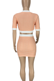 Rose Red Sexy Print Buckle O Neck Short Sleeve Two Pieces