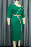 Green Elegant Solid Color Slit Wrapped Skirt Plus Size Dresses