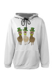 Green Yellow Casual Graffiti Print Letters Draw String Pocket Hooded Tops