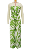 Green Sexy Print Strap Design Strapless Regular Jumpsuits
