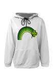 White Yellow Casual Graffiti Print Letters Draw String Pocket Hooded Tops