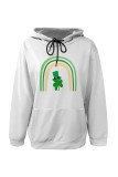 White Yellow Casual Graffiti Print Letters Draw String Pocket Hooded Tops