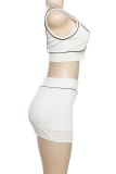 White Sexy Contrast Spaghetti Strap Sleeveless Two Pieces