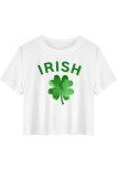 Green Yellow Casual Print Four Leaf Clover Shamrock Contrast O Neck T-Shirts