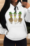Green Yellow Casual Graffiti Print Letters Draw String Pocket Hooded Tops