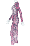 Leopard Print Sexy Leopard Print Patchwork O Neck Long Sleeve Two Pieces