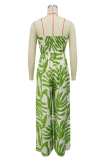 Green Sexy Print Strap Design Strapless Regular Jumpsuits