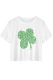 Green Yellow Casual Print Four Leaf Clover Shamrock Contrast O Neck T-Shirts