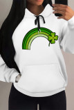 White Yellow Casual Graffiti Print Letters Draw String Pocket Hooded Tops