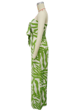 Green Sexy Print Strap Design Strapless Regular Jumpsuits