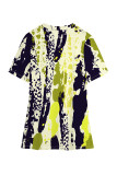 Light Green Casual Geometric Print Contrast V Neck T-Shirts