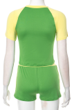Green Casual Letters Patchwork O Neck Short Sleeve Two Pieces