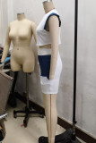Black Casual Daily Patchwork Basic O Neck Short Sleeve Two Pieces
