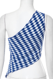 Blue Sexy Print One Shoulder T-Shirts
