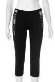 Black Sexy Solid Color Lace Skinny Mid Waist Conventional Patchwork Bottoms