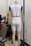 Black Casual Daily Patchwork Basic O Neck Short Sleeve Two Pieces