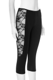 Black Sexy Solid Color Lace Skinny Mid Waist Conventional Patchwork Bottoms