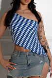 Blue Sexy Print One Shoulder T-Shirts