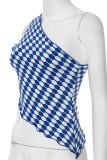 Blue Sexy Print One Shoulder T-Shirts