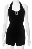 Black Sexy Solid Color Backless Strap Design Halter Skinny Jumpsuits