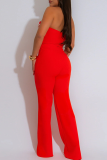 Red Sexy Stripe Patchwork Strapless Sleeveless Two Pieces