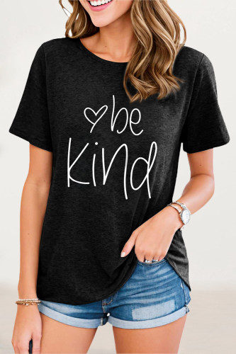 Black Casual Letter Print O Neck T-Shirts