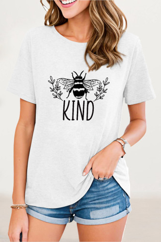 White Casual Animal Letter Print O Neck T-Shirts