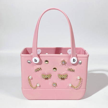 Pink Casual Solid Color Metal Accessories Trim Bags