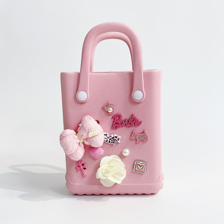 Pink Daily Flowers Patchwork Metal Accessories Trim Bags