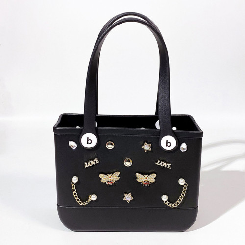 Black Casual Solid Color Metal Accessories Trim Bags