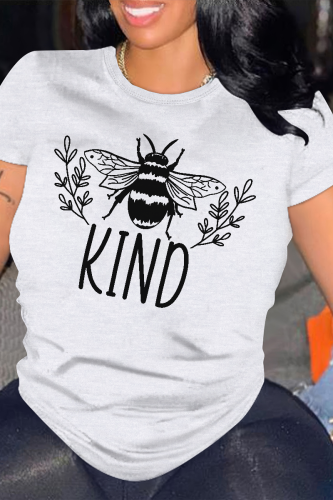 White Casual Animal Print Letters O Neck Tops
