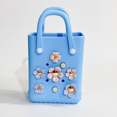 Blue Casual Flowers Metal Accessories Trim Bags