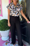 White Casual Print Zipper Zipper Collar T-Shirts