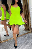 Blue Sexy Solid Color Patchwork Backless U Neck Vest Dresses