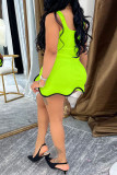 Blue Sexy Solid Color Patchwork Backless U Neck Vest Dresses