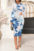 Light Color Casual Floral Print Leopard Contrast O Neck Printed Dresses