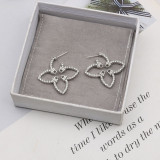 Gold Daily Four Leaf Clover Rhinestone Decor Earrings