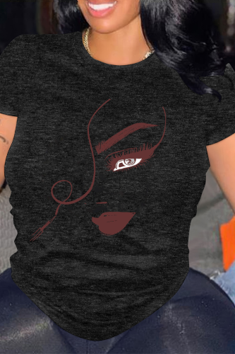 Black Casual portrait Contrast O Neck Tops