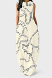 Multicolor Casual Geometric Print Flowers Pocket Contrast O Neck Printed Dresses