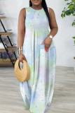 Multicolor Casual Geometric Print Flowers Pocket Contrast O Neck Printed Dresses